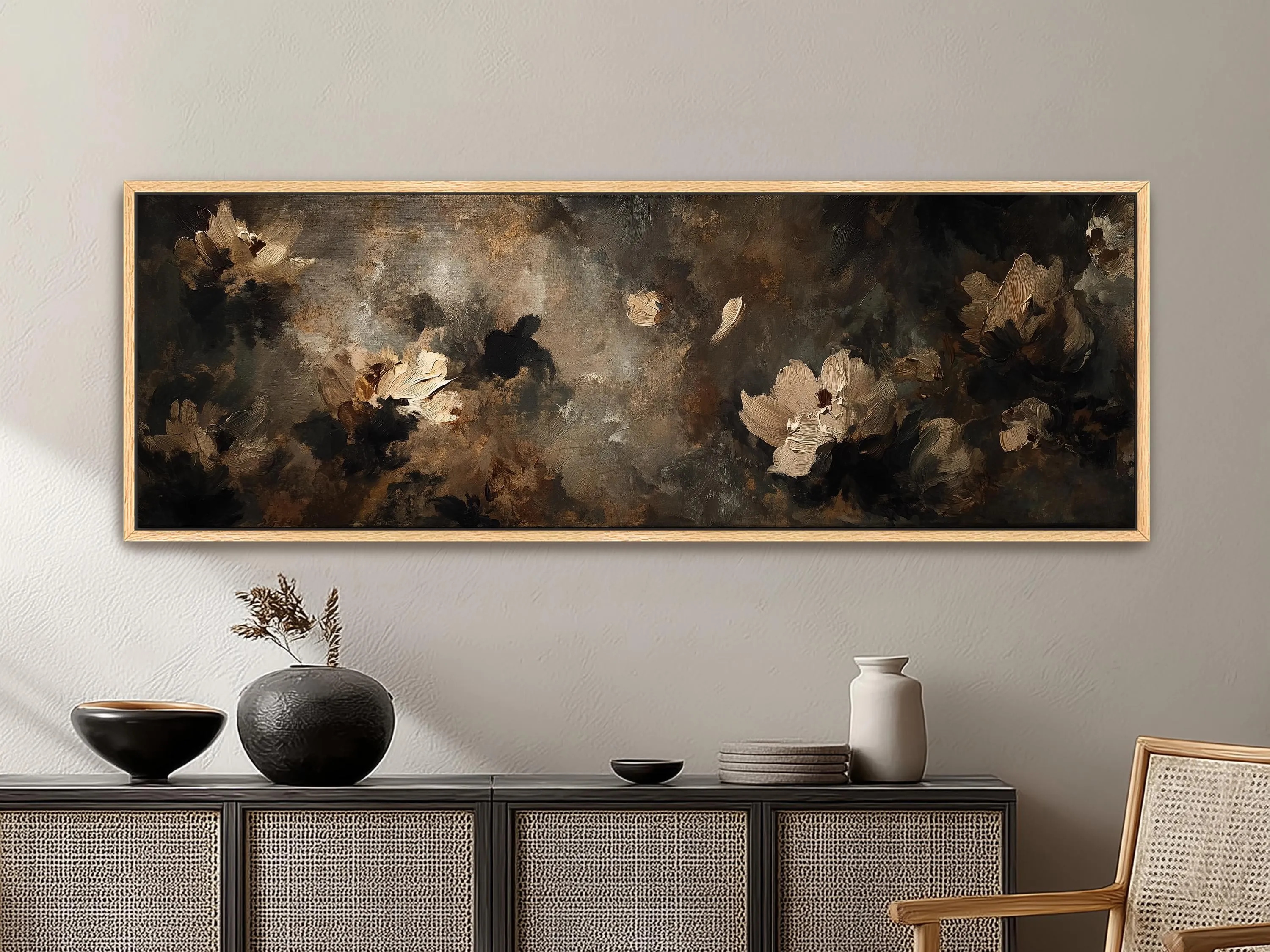Dark Moody Floral Panoramic Canvas