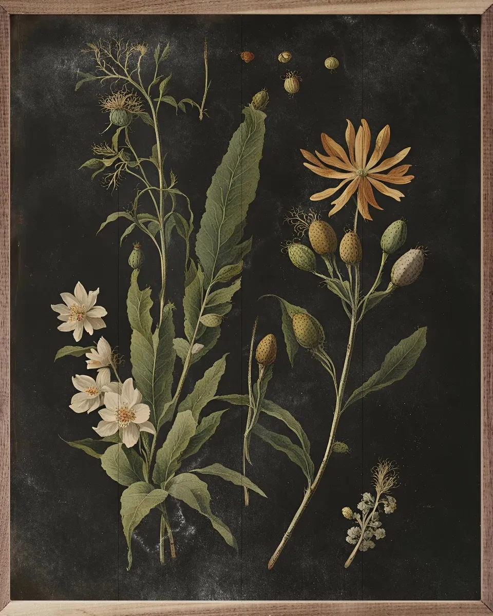 Vintage Cream Floral, Black Framed